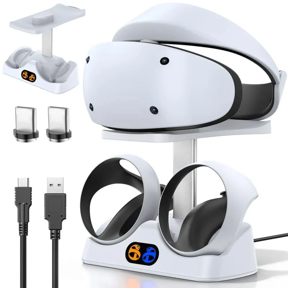 White Controller Dock Charger for PS5 VR2 PSVR 2 Type C Cable
